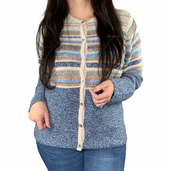 LL Bean button front cardigan sweater sz L blue - Picture 4 of 10